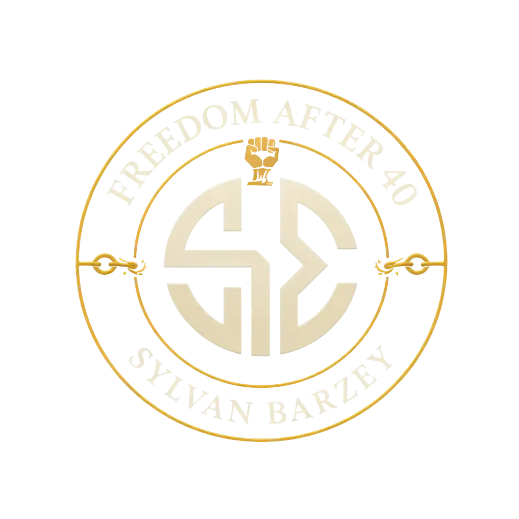 Freedom After 40 logo by Sylvan Barzey, representing time, location, and financial freedom after age 40